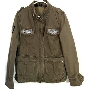 Miss Me Jacket Womens Large Olive Green Embellished Utility Cargo Military Style